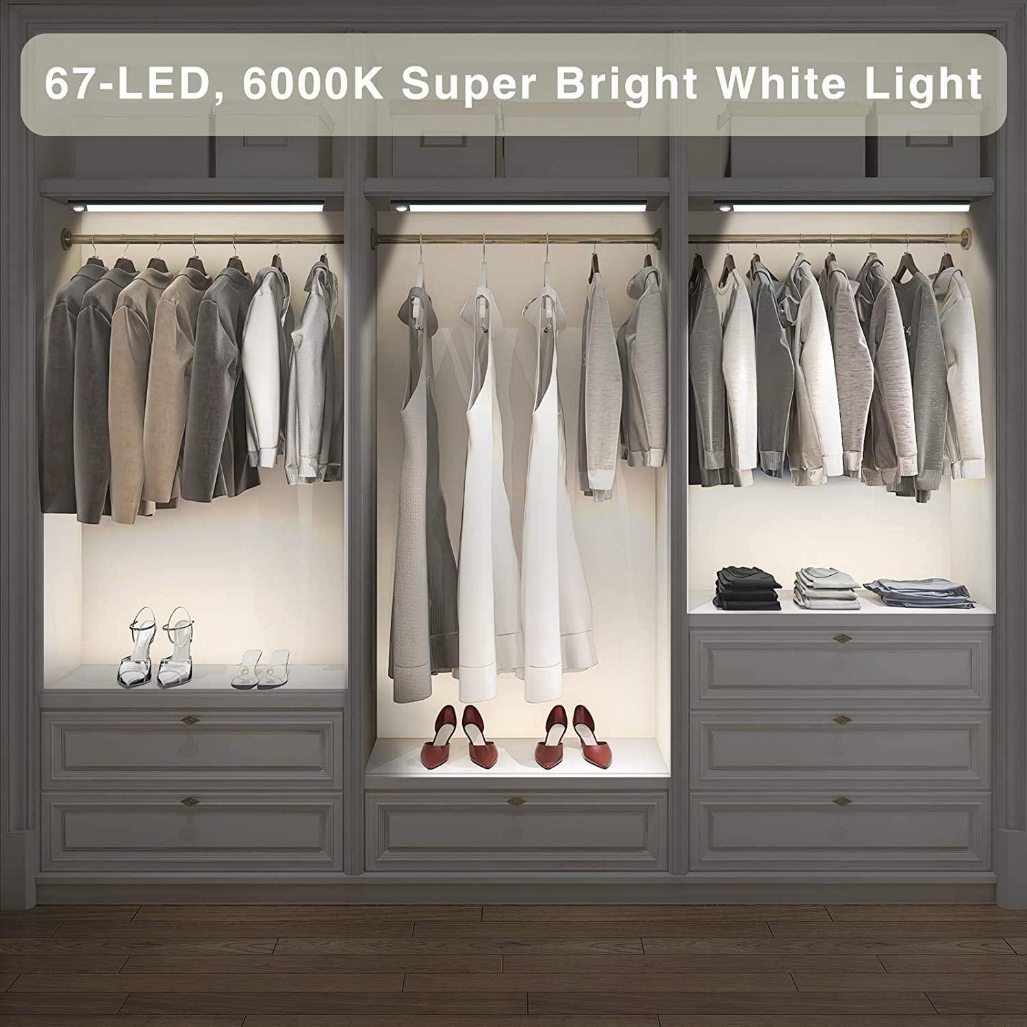 6000K Warm White Closet Wireless Light with motion sensor, featuring a sleek black and yellow design, ideal for closets and hallways.