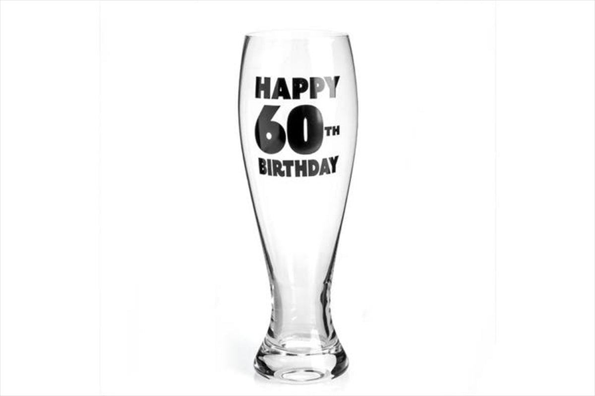 A beautifully crafted 60th Birthday Pilsner Glass, showcasing its elegant design and tall shape, perfect for celebrating special moments.