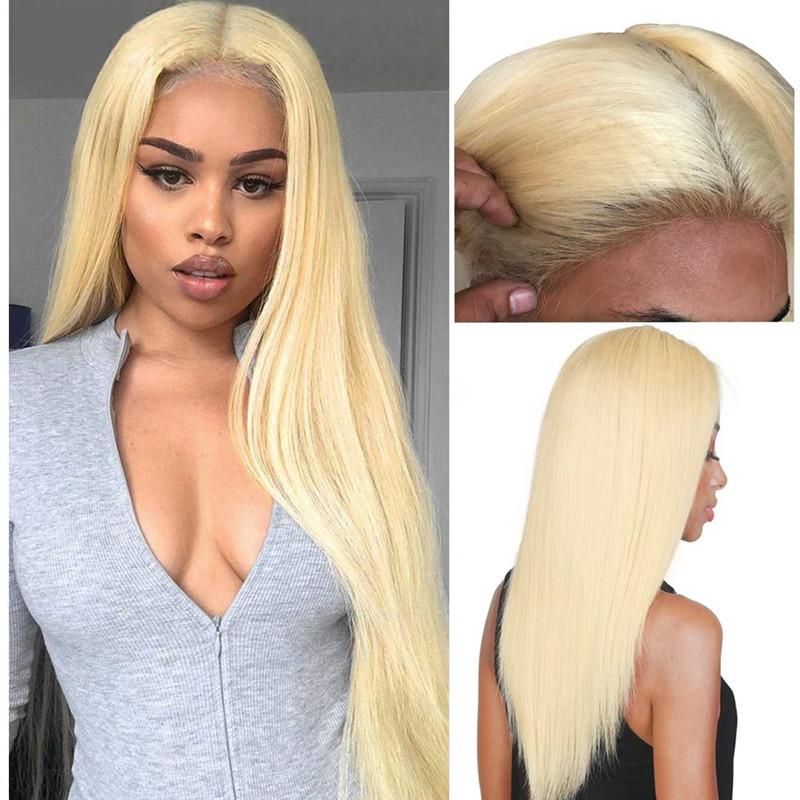 613 Light Blonde Synthetic Wig with long silky strands and adjustable straps, featuring realistic baby hair and high-temperature resistant fiber.