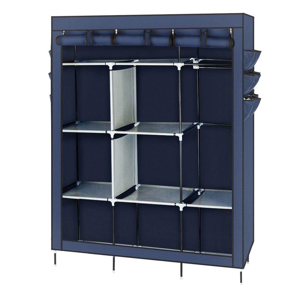 A stylish 69-inch high-leg wardrobe in dark blue, made of non-woven fabric with stainless steel frame, featuring 9 drawers for ample storage.