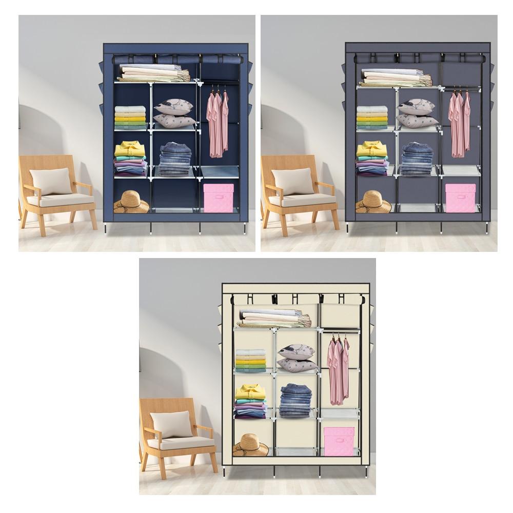 A stylish 69-inch high-leg wardrobe in dark blue, made of non-woven fabric with stainless steel frame, featuring 9 drawers for ample storage.