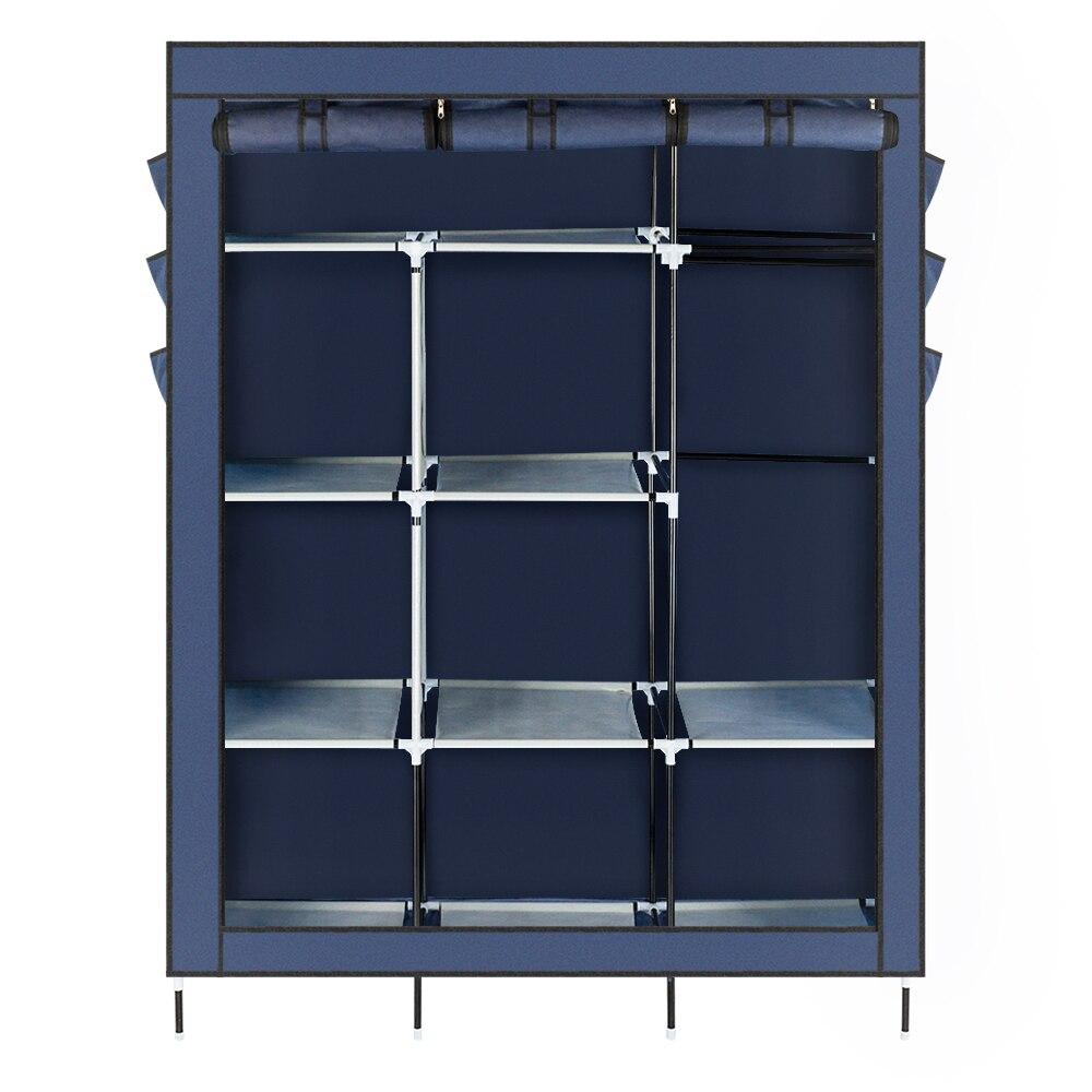 A stylish 69-inch high-leg wardrobe in dark blue, made of non-woven fabric with stainless steel frame, featuring 9 drawers for ample storage.