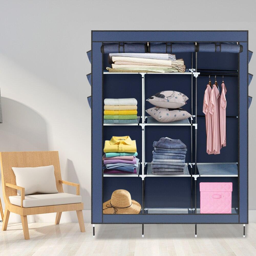 A stylish 69-inch high-leg wardrobe in dark blue, made of non-woven fabric with stainless steel frame, featuring 9 drawers for ample storage.