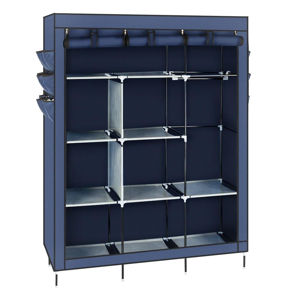 A stylish 69-inch high-leg wardrobe in dark blue, made of non-woven fabric with stainless steel frame, featuring 9 drawers for ample storage.