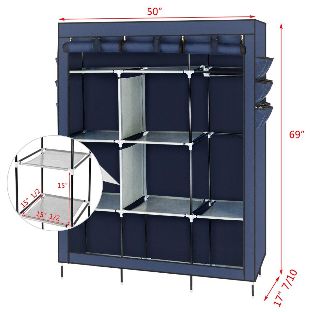 A stylish 69-inch high-leg wardrobe in dark blue, made of non-woven fabric with stainless steel frame, featuring 9 drawers for ample storage.