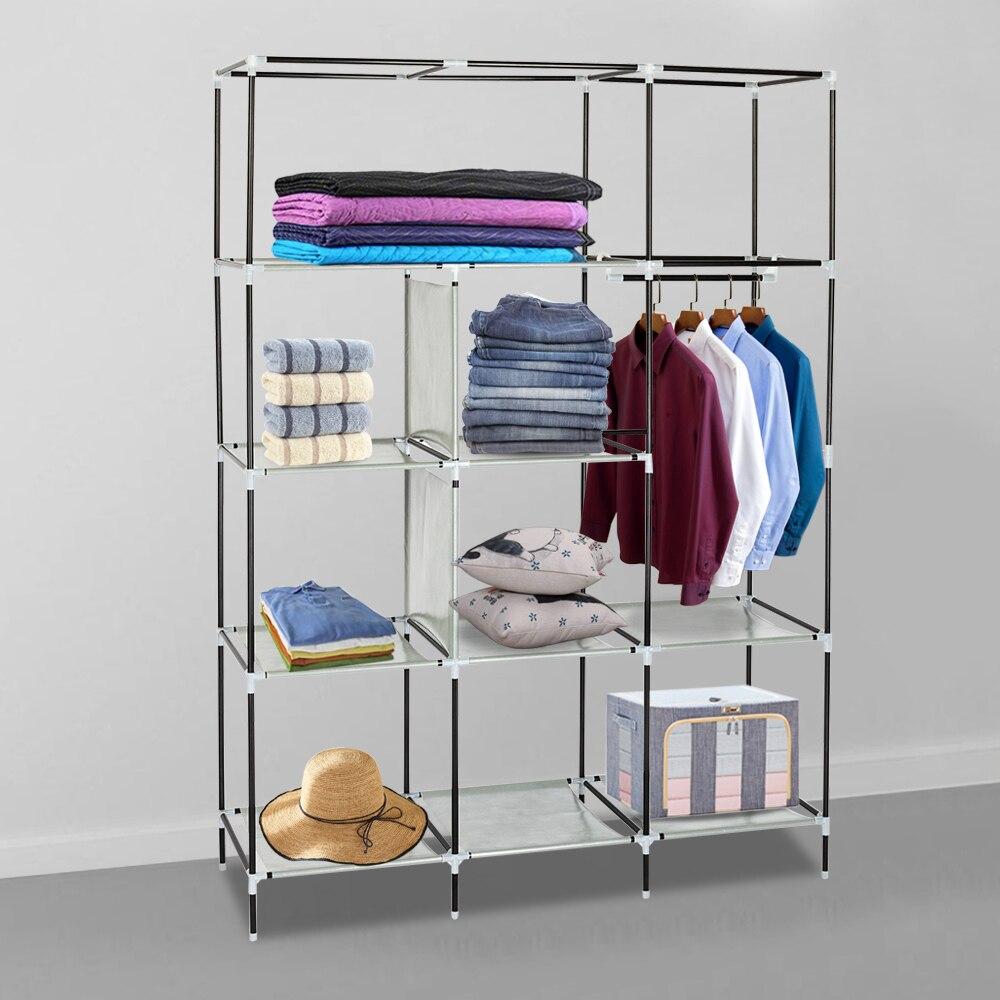 A stylish 69-inch high-leg wardrobe in dark blue, made of non-woven fabric with stainless steel frame, featuring 9 drawers for ample storage.