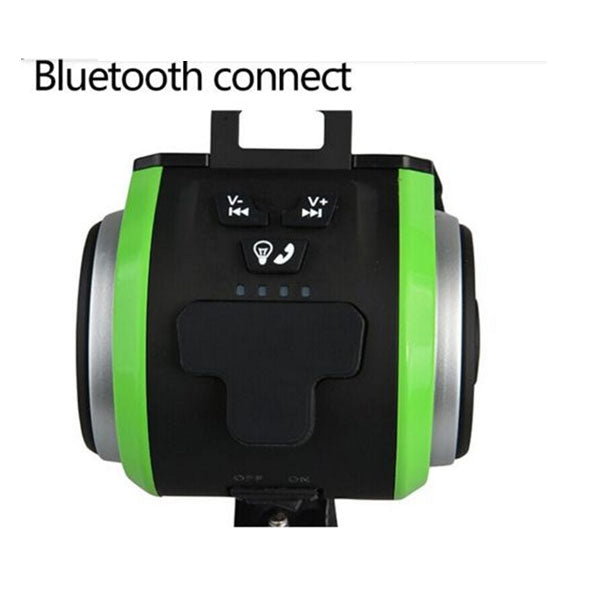 6in1 Multifunction Outdoor Bicycle Audio with LED lights, Bluetooth, and mobile phone mount, showcasing its sleek design and features.