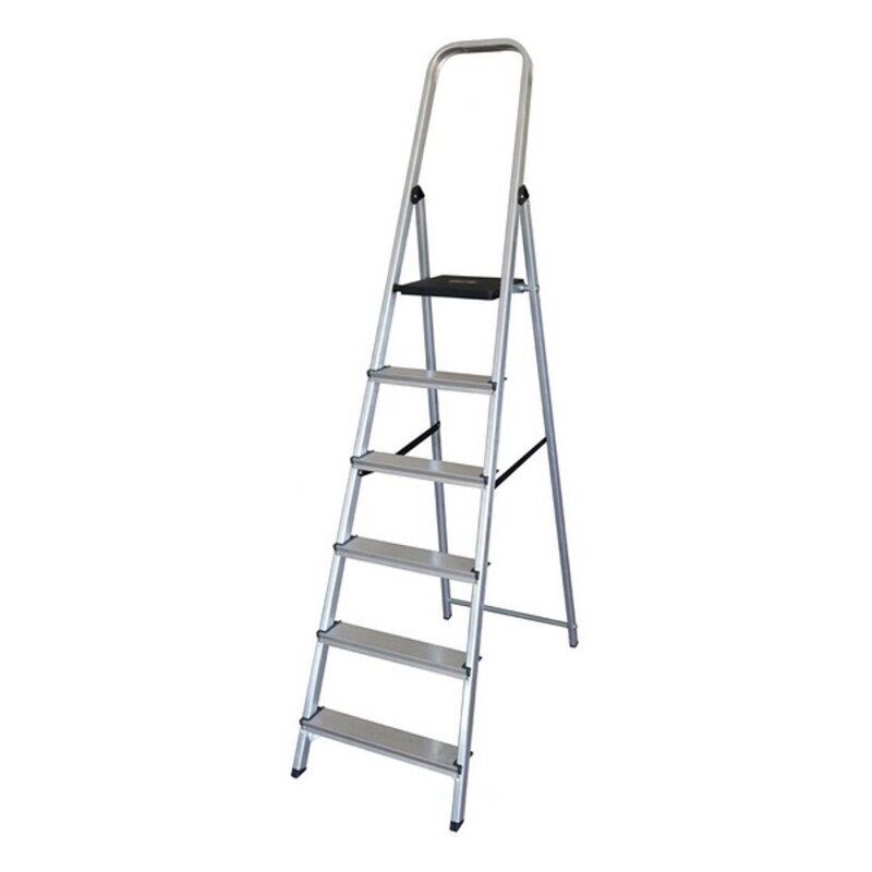 Silver step ladder with platform.