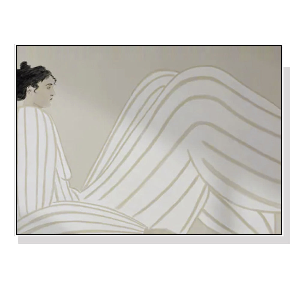 70cmx100cm Abstract Lady Canvas Wall Art in a white floating frame, showcasing vibrant colors and modern design.