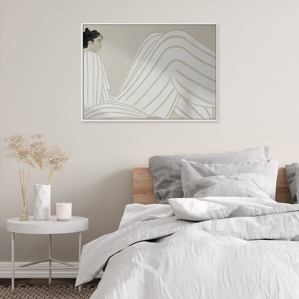 70cmx100cm Abstract Lady Canvas Wall Art in a white floating frame, showcasing vibrant colors and modern design.