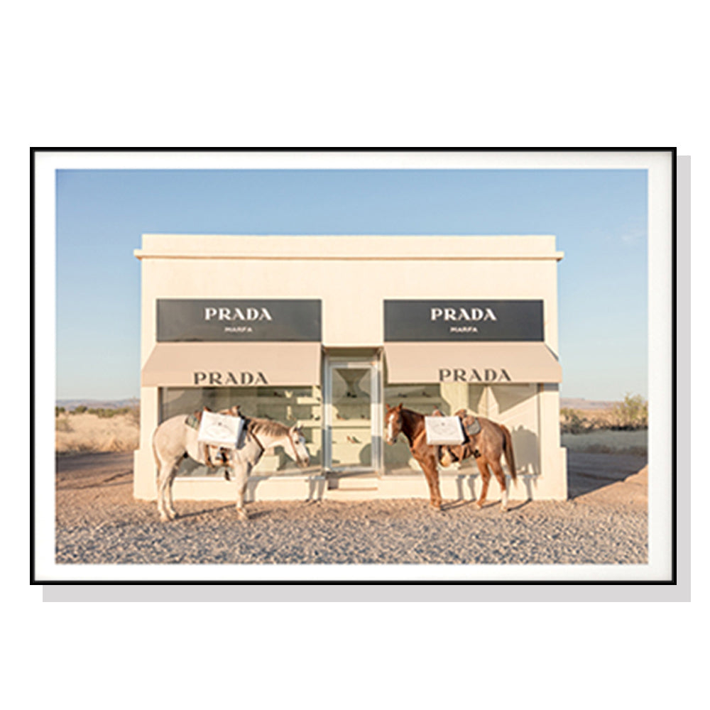 70cmx100cm Horses Prada Black Frame Canvas Wall Art featuring a stunning horse design in a sleek black frame.