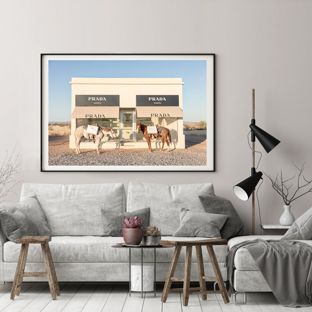 70cmx100cm Horses Prada Black Frame Canvas Wall Art featuring a stunning horse design in a sleek black frame.