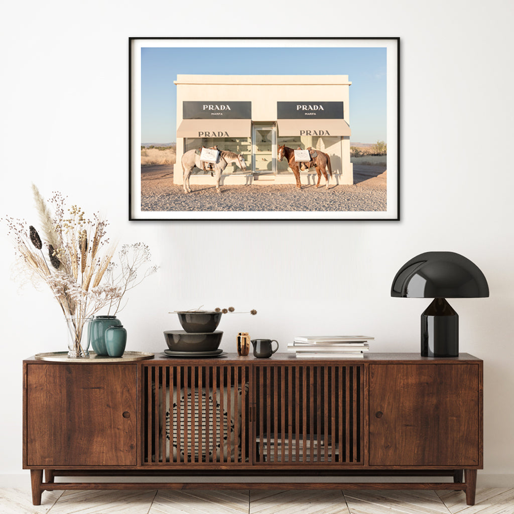 70cmx100cm Horses Prada Black Frame Canvas Wall Art featuring a stunning horse design in a sleek black frame.