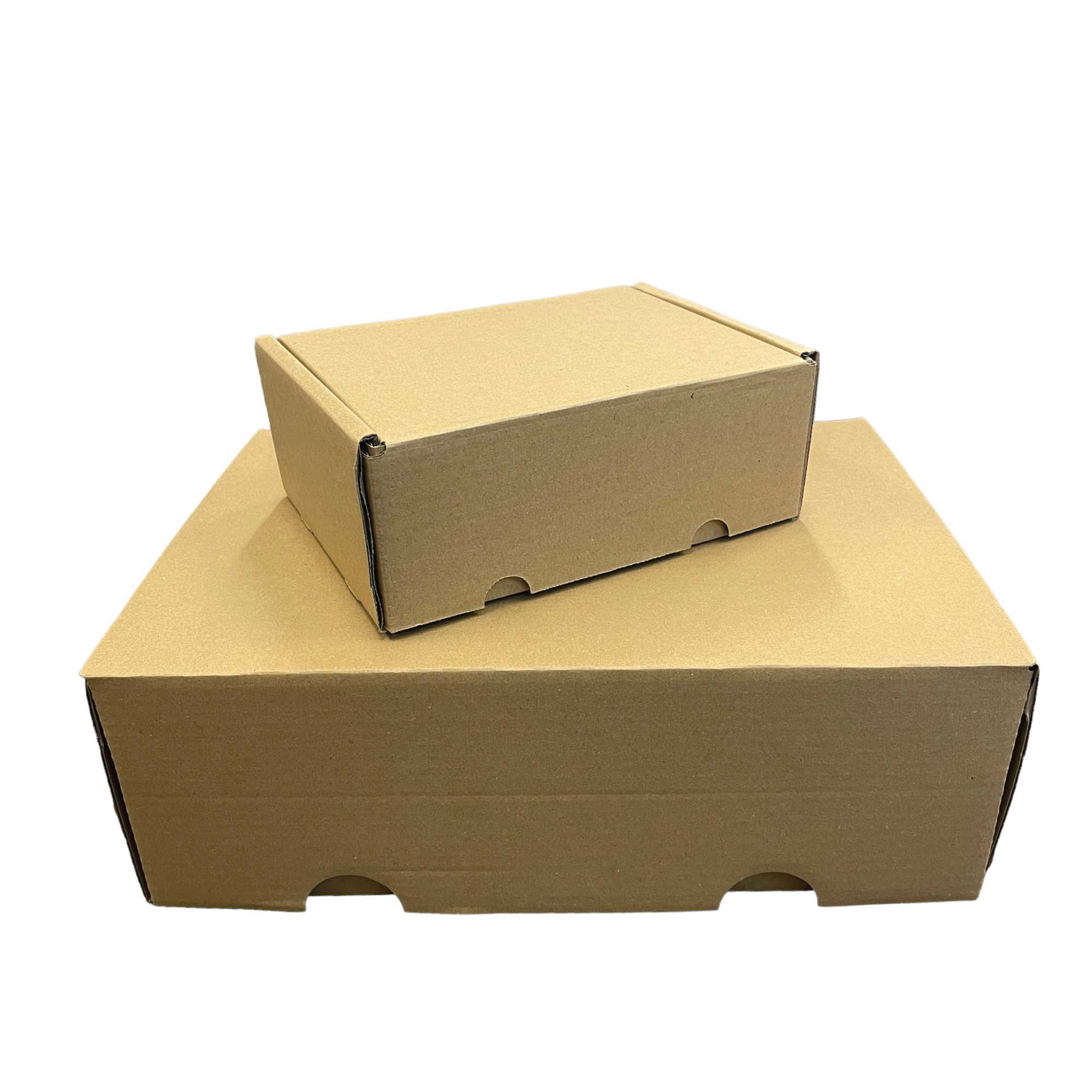 A stack of 72 die cut cardboard boxes in Kraft Brown color, measuring 220x170x90mm, ideal for shipping and packaging small items securely.