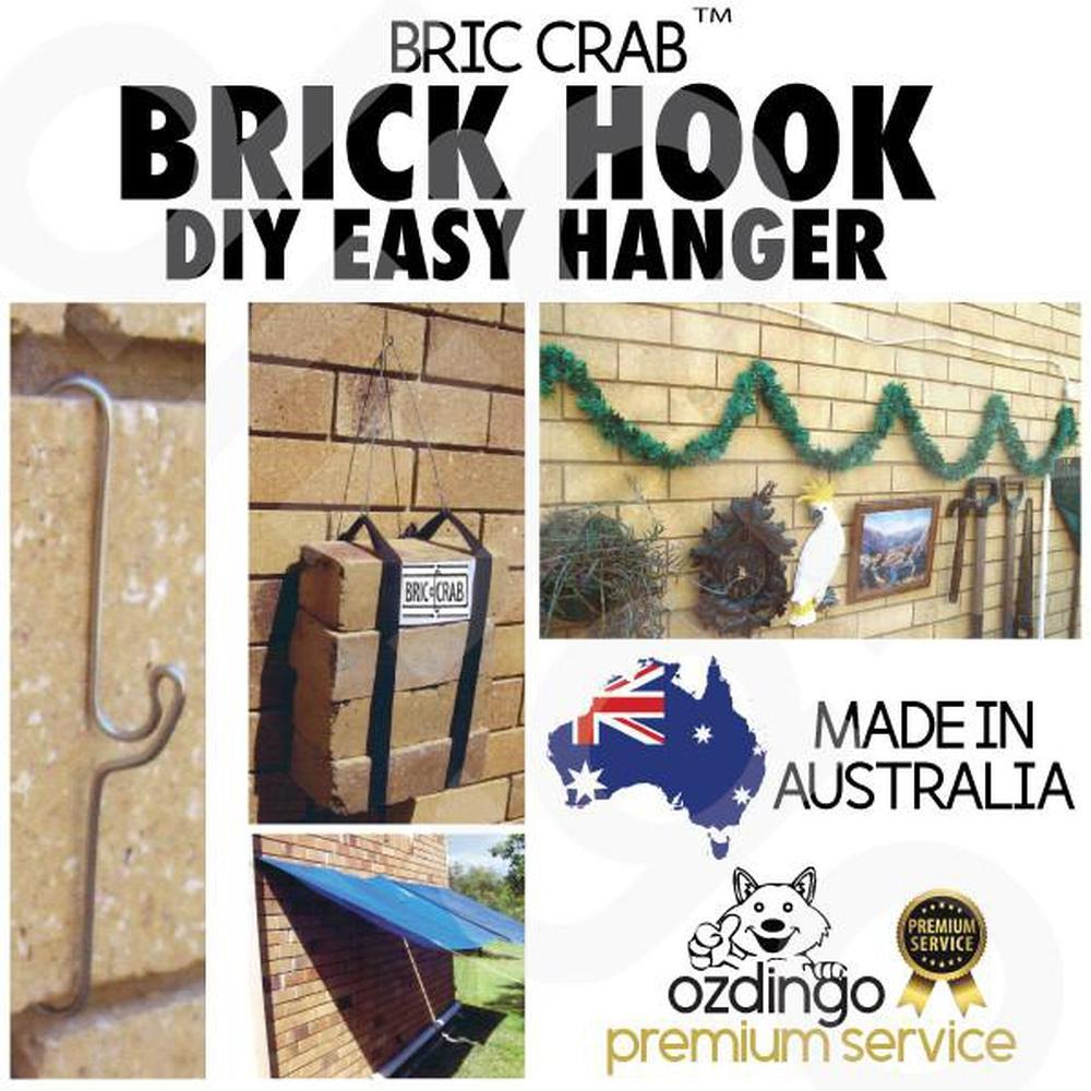 A set of 76mm (3") stainless steel brick hooks designed for hanging plants, pictures, and tools on external brick walls.