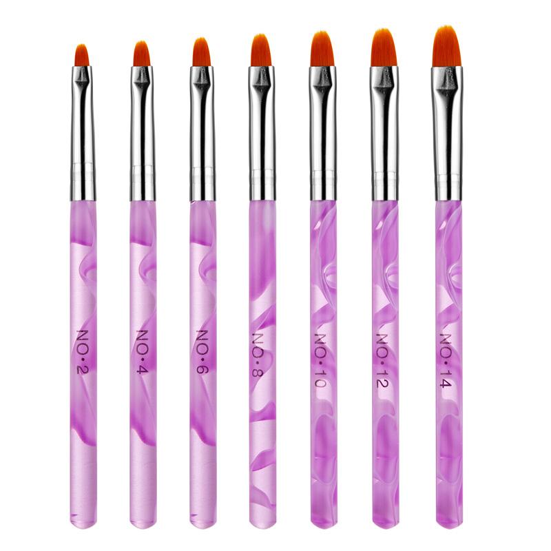 7PCS Acrylic Gel UV Polish Nail Art Brush Set featuring bright yellow flat pen points for detailed nail art.