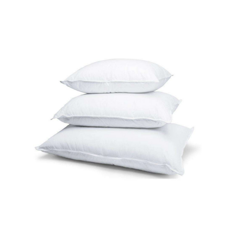 A fluffy 80% goose down pillow, measuring 65cm x 65cm, showcasing its plush cotton cover and luxurious filling.