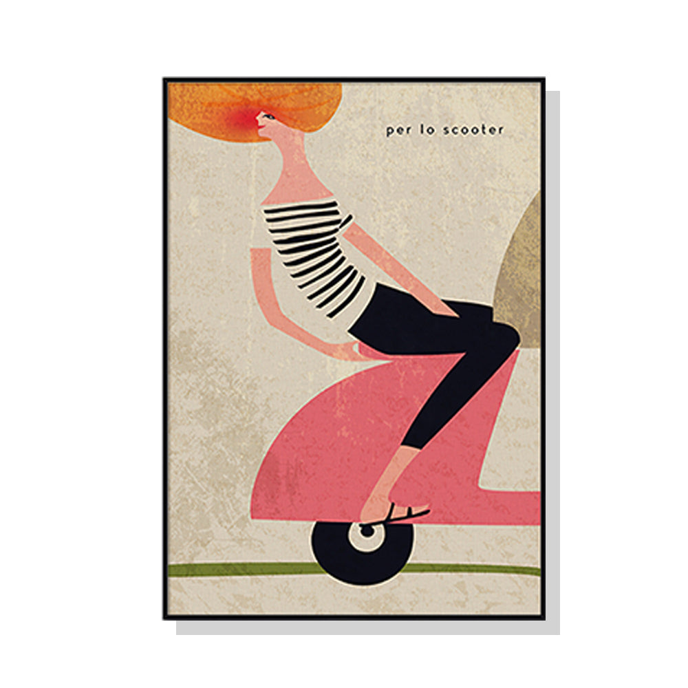 80cmx120cm Scooter Black Frame Canvas Wall Art showcasing vibrant colors and elegant floating frame design.