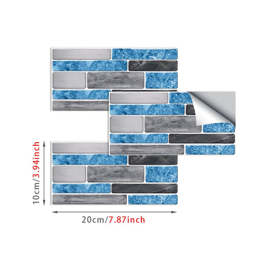 9PCS self-adhesive mosaic marble wall tiles in Raven Sky color, ideal for bathroom and kitchen decor.