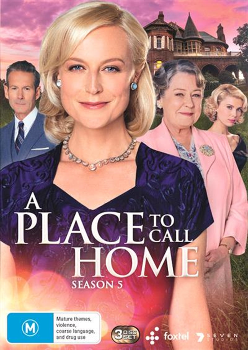 A Place To Call Home - Season 5 DVD cover featuring the Bligh family in a dramatic pose, set against a backdrop of 1950s Australia.