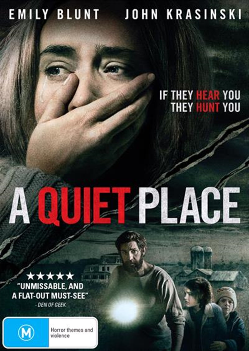 A Quiet Place DVD cover featuring a dark, suspenseful design with the title prominently displayed.