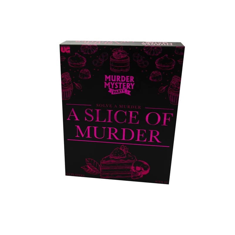 A Slice Of Murder game box featuring a murder mystery theme with culinary elements.