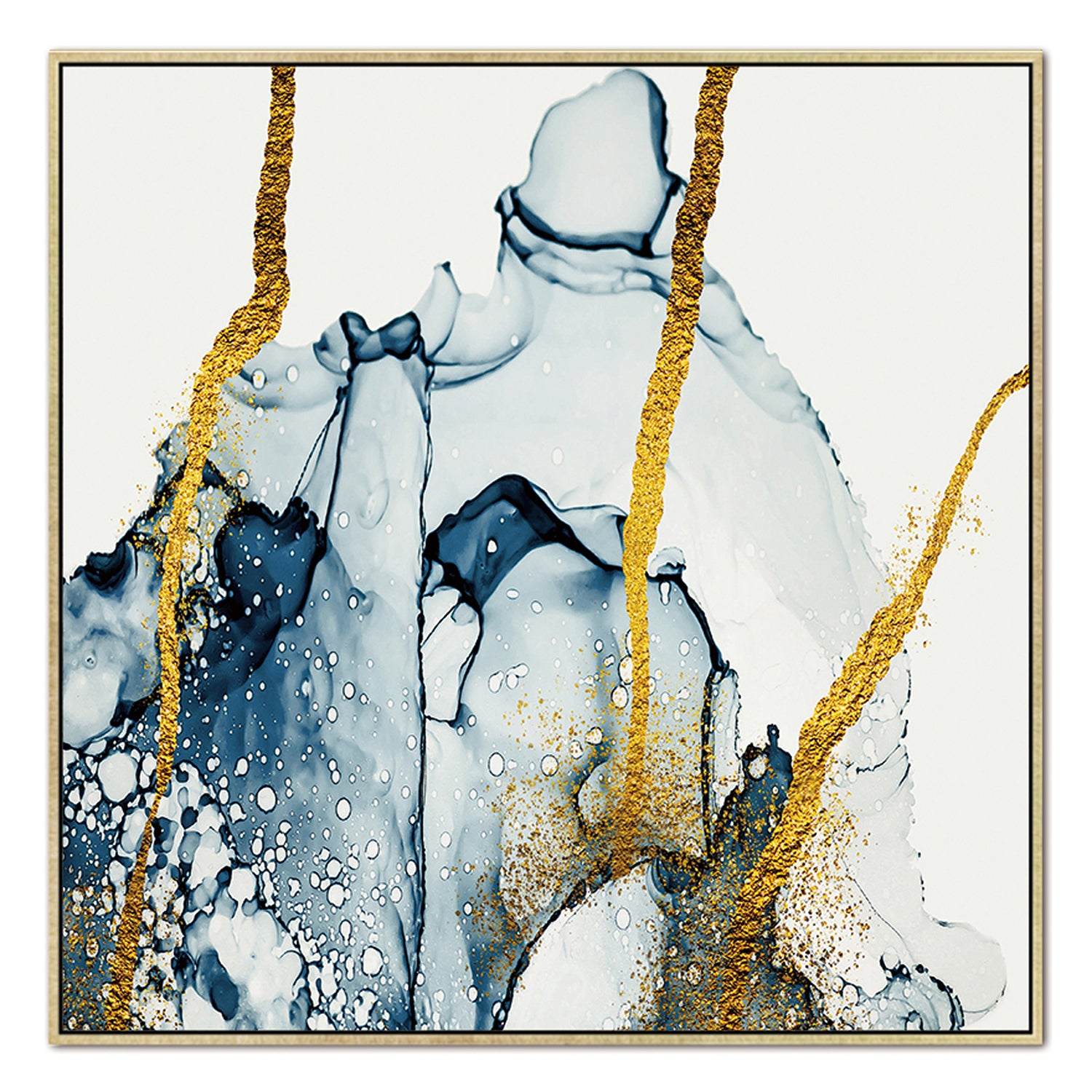 Abstract Exotica acrylic framed wall art featuring vibrant colors and a gold frame, perfect for modern decor.