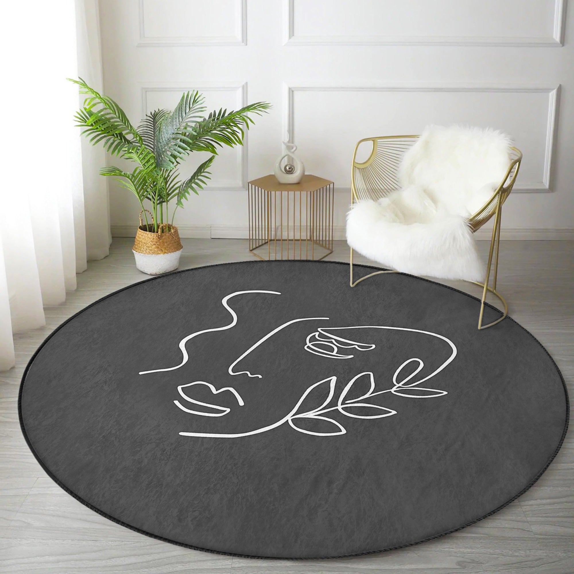 Abstract Face Patterned Round Rug in vibrant colors, showcasing a unique design and soft velvet texture, ideal for modern home decor.