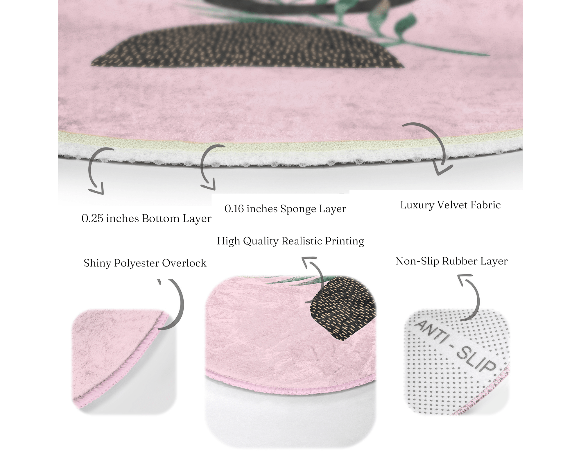 Abstract Pink Round Rug featuring a minimalist design, made of soft velvet fabric, perfect for modern home decor.