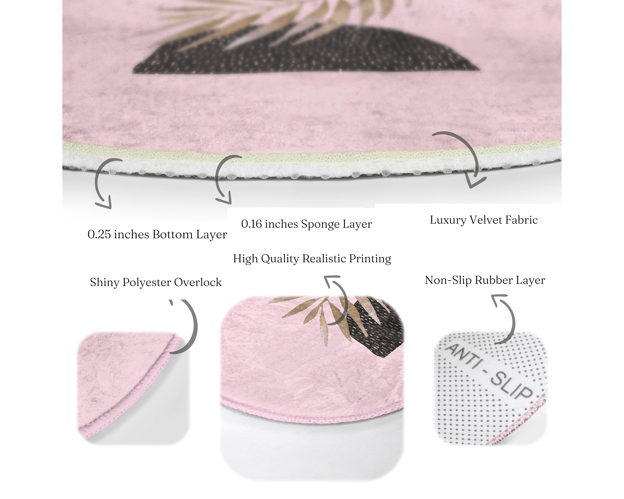 Abstract Pink Round Rug featuring a minimalist design, made from soft velvet fabric, perfect for modern interiors.