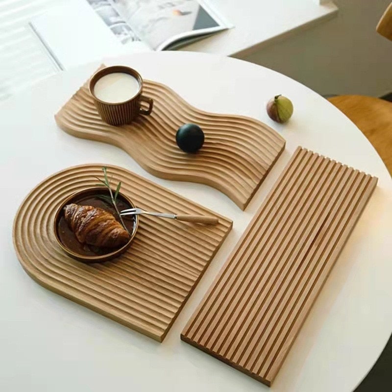 Abstract Wooden Block made of beech wood, showcasing unique textures and colors, perfect for food presentation.