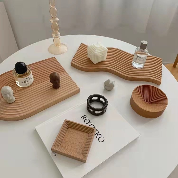 Abstract Wooden Block made of beech wood, showcasing unique textures and colors, perfect for food presentation.