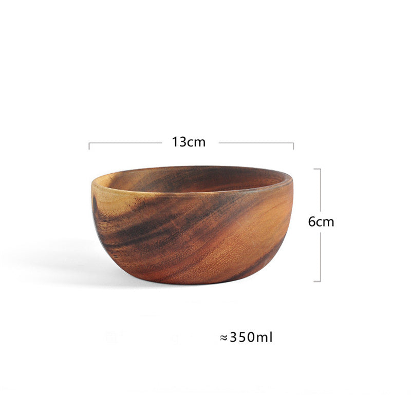 A beautifully crafted Acacia Wood Bowl with a shallow mouth design, showcasing its natural wood grain and elegant finish, perfect for salads and tableware.