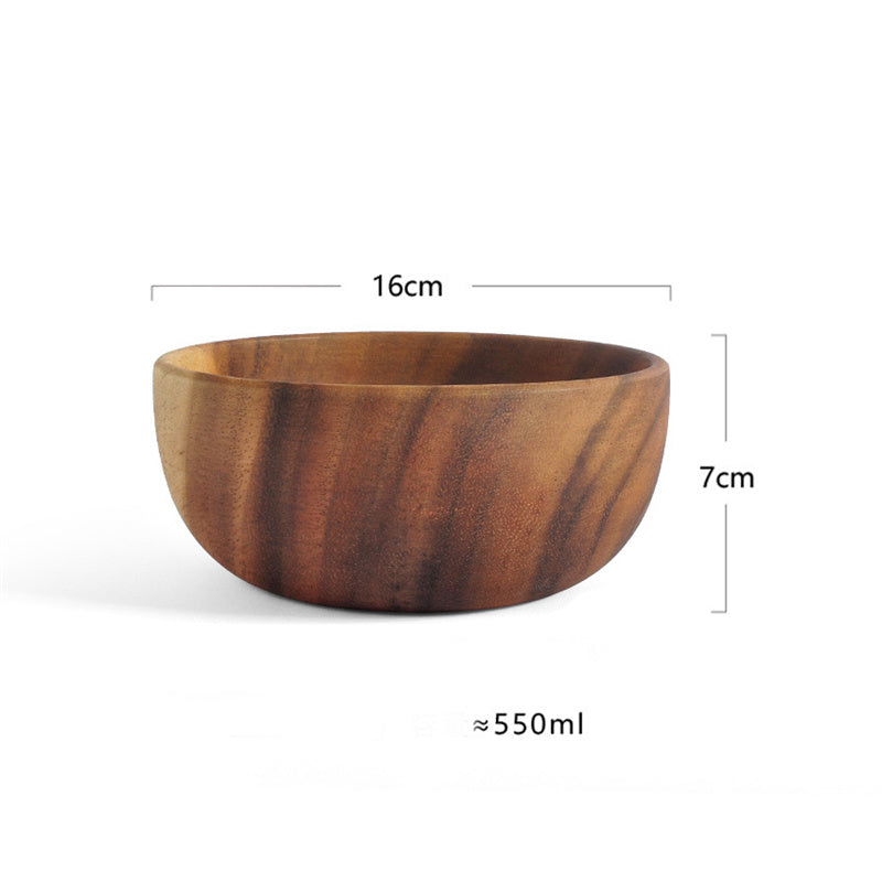 A beautifully crafted Acacia Wood Bowl with a shallow mouth design, showcasing its natural wood grain and elegant finish, perfect for salads and tableware.