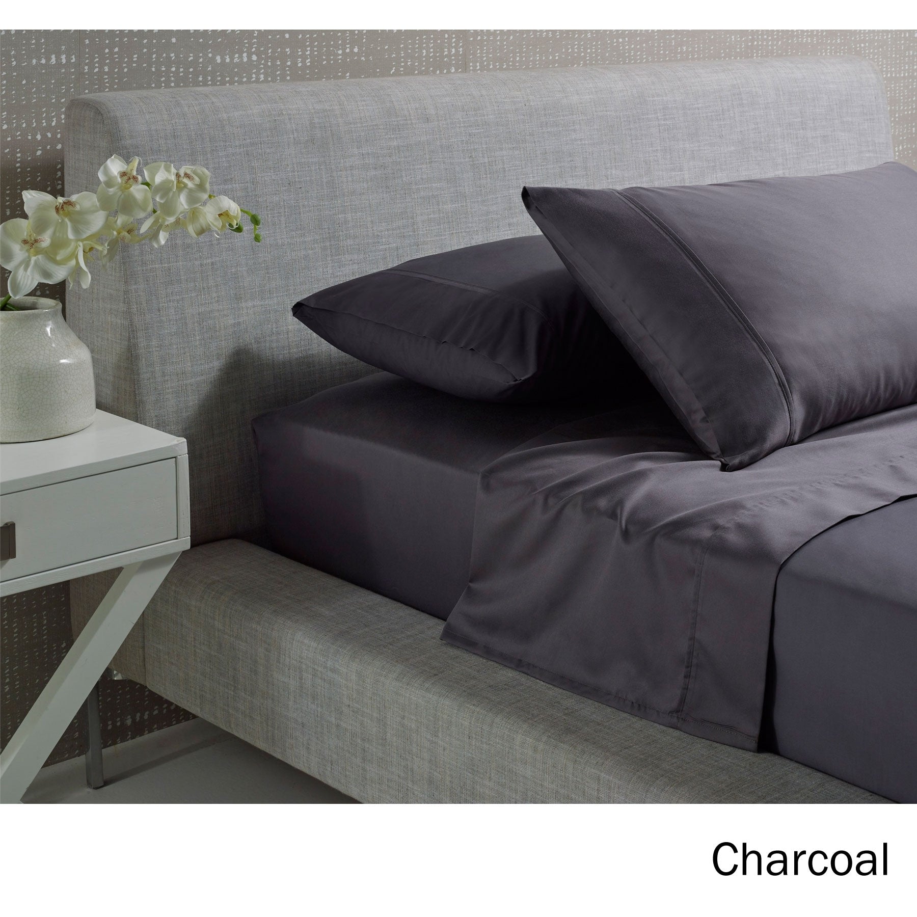 Accessorize 1000TC Cotton Rich Sheet Set in Charcoal for Queen bed, showcasing its luxurious fabric and elegant design.