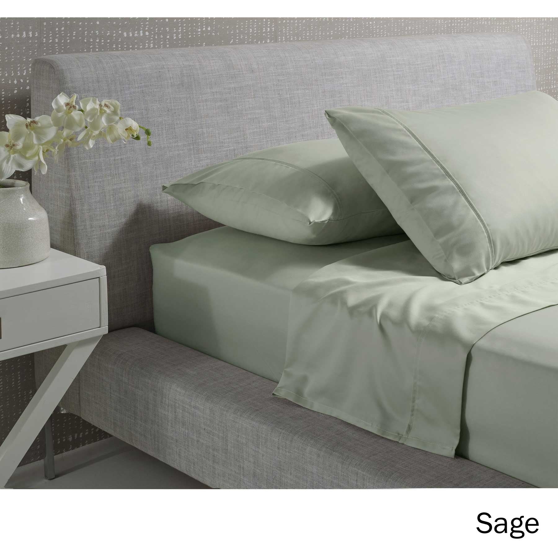 Accessorize 1000TC Cotton Rich Sheet Set in Sage King, featuring a soft and luxurious fabric with a solid sage color design.