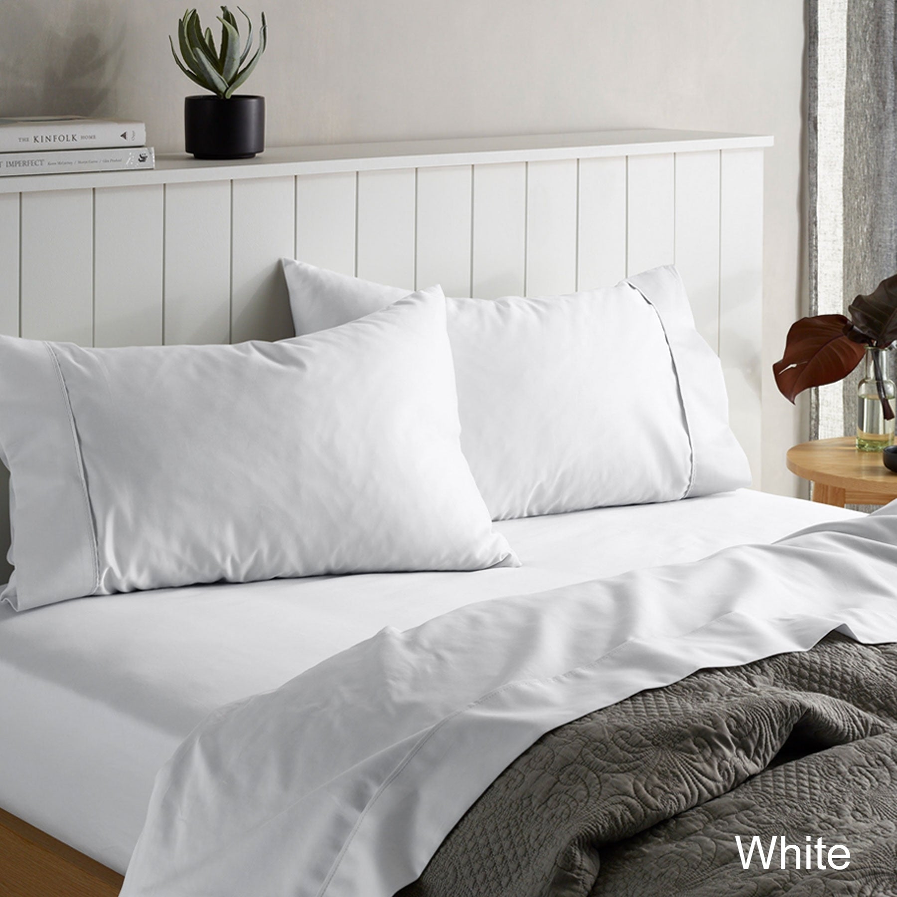 Accessorize 1500TC Cotton Rich Sheet Set in White, featuring a flat sheet, fitted sheet, and two pillowcases, designed for comfort and style.