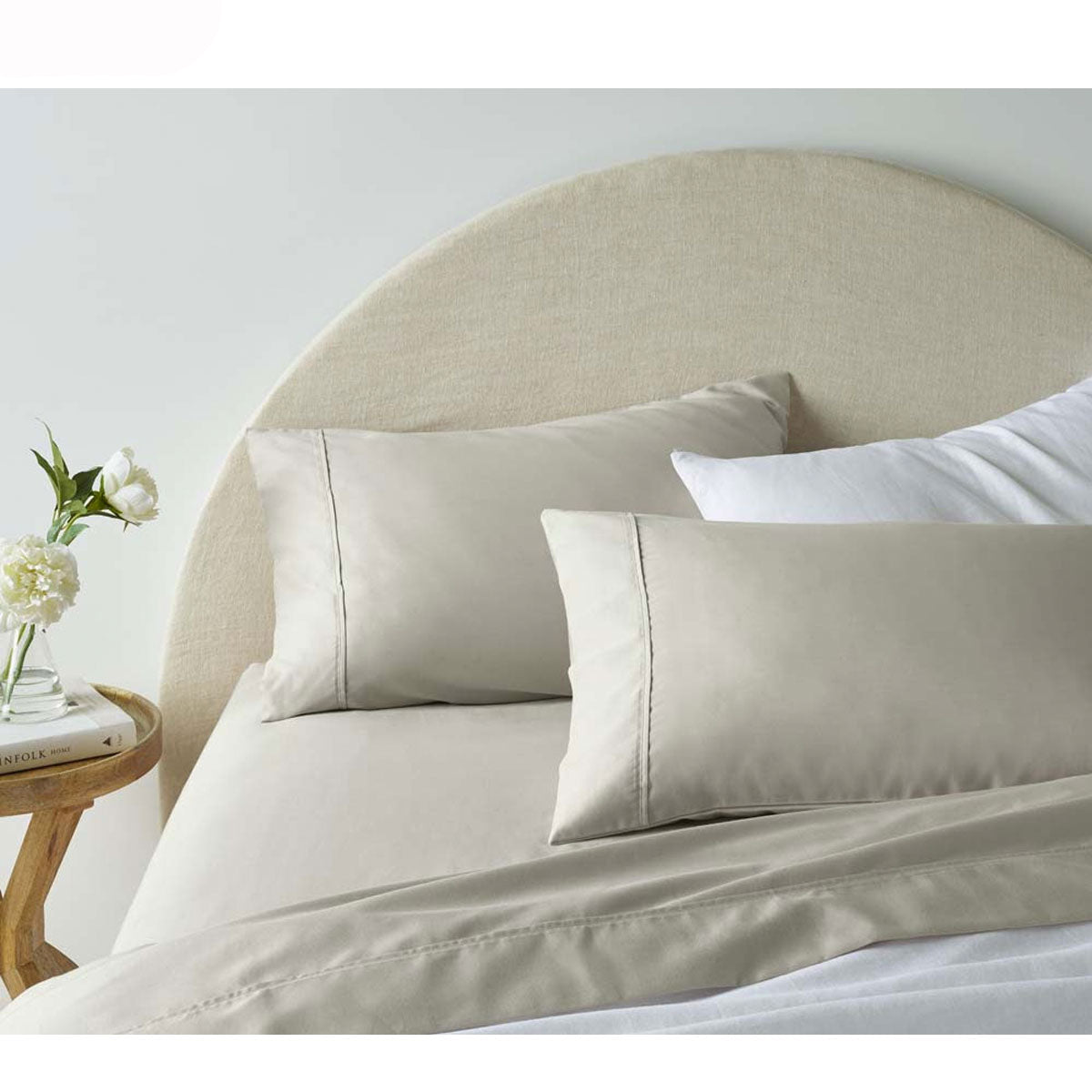 Accessorize 1900TC Cotton Rich Sheet Set in Almond color, featuring a flat sheet, fitted sheet, and two pillowcases, showcasing luxurious fabric and elegant design.