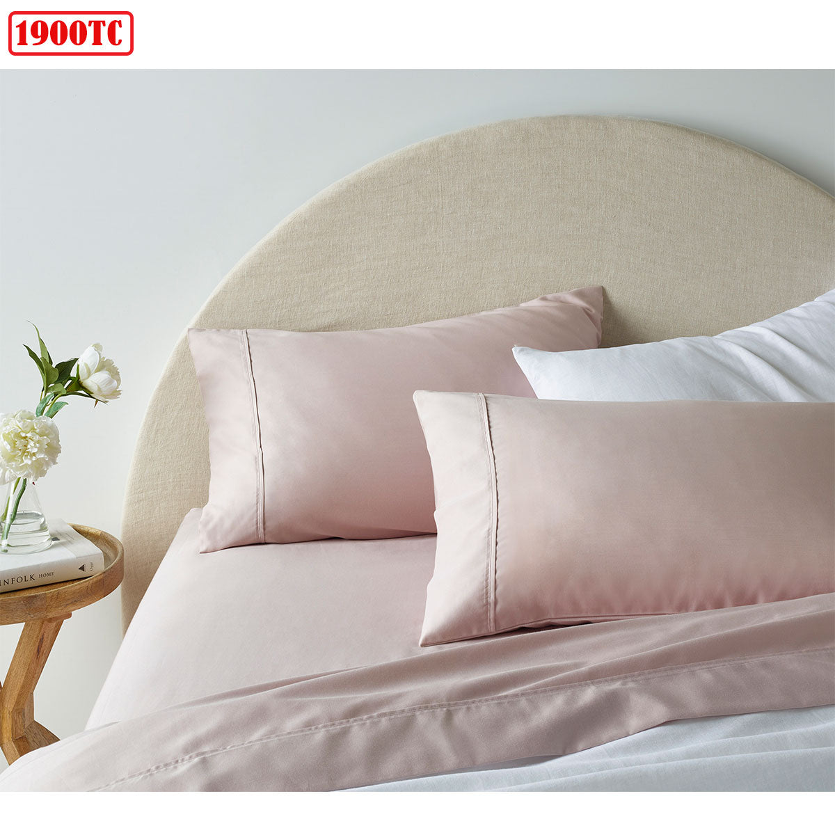 Accessorize 1900TC Cotton Rich Sheet Set in Blush, featuring a flat sheet, fitted sheet, and pillowcases in a soft, elegant design.