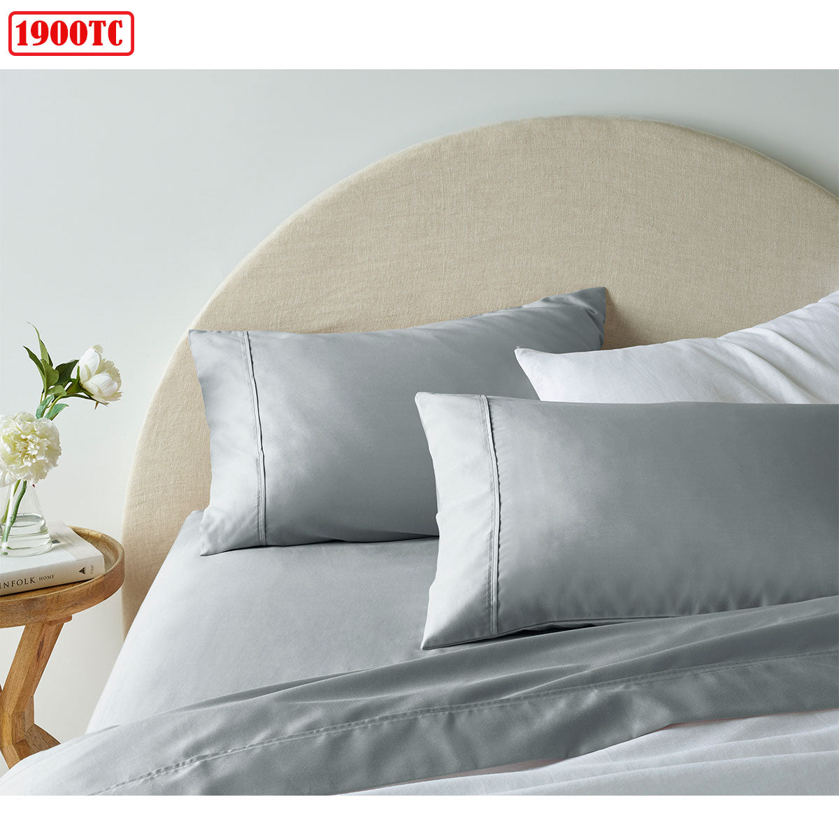 Accessorize 1900TC Cotton Rich Sheet Set in Grey, featuring a luxurious texture and elegant design, perfect for enhancing bedroom decor.