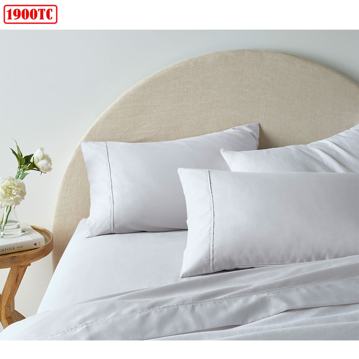 Accessorize 1900TC Cotton Rich Sheet Set in White, featuring a luxurious soft texture and elegant solid design, perfect for enhancing bedroom decor.