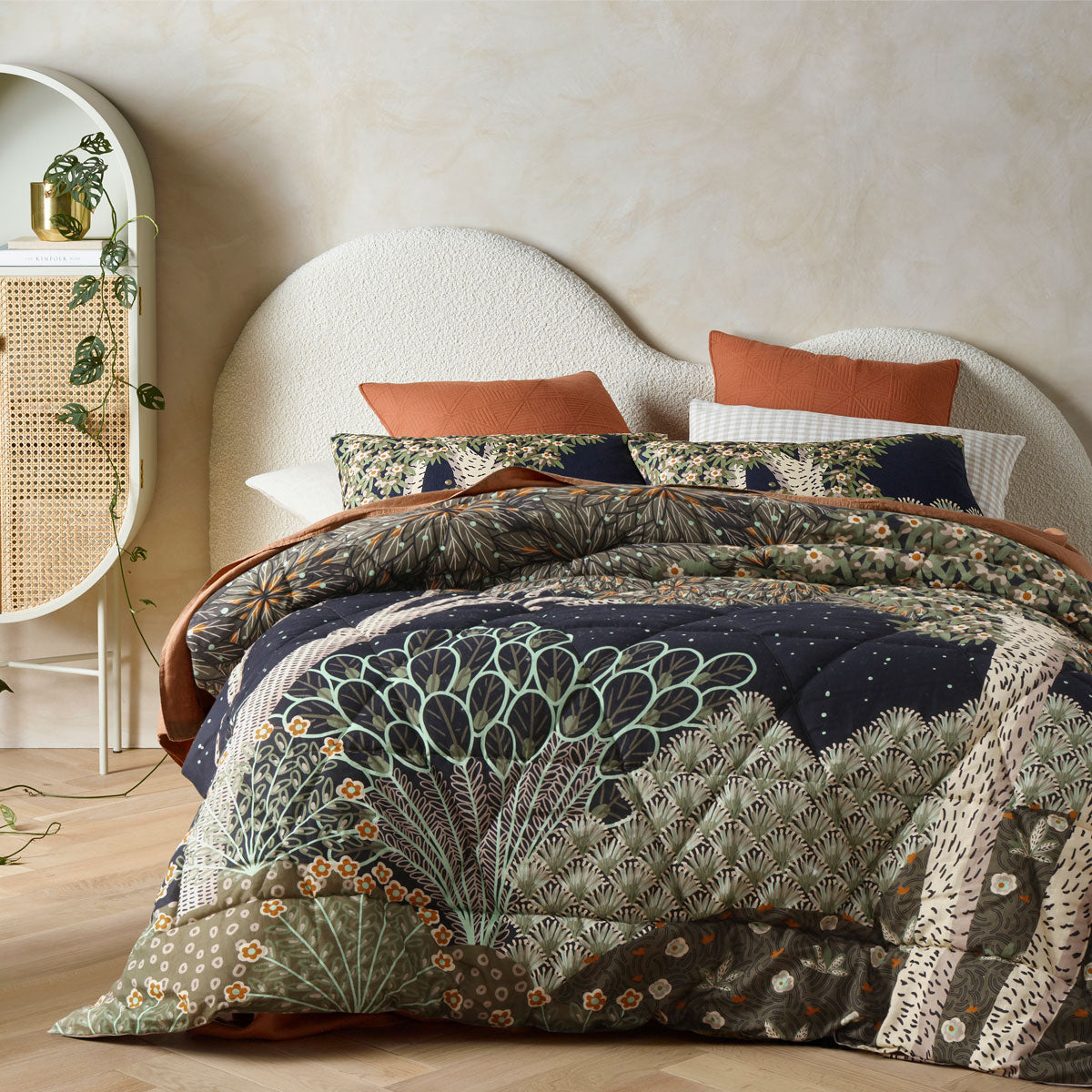 Accessorize 3 Piece Monstera Digital Printed Comforter Set Queen featuring a foliage design in earthy colors.