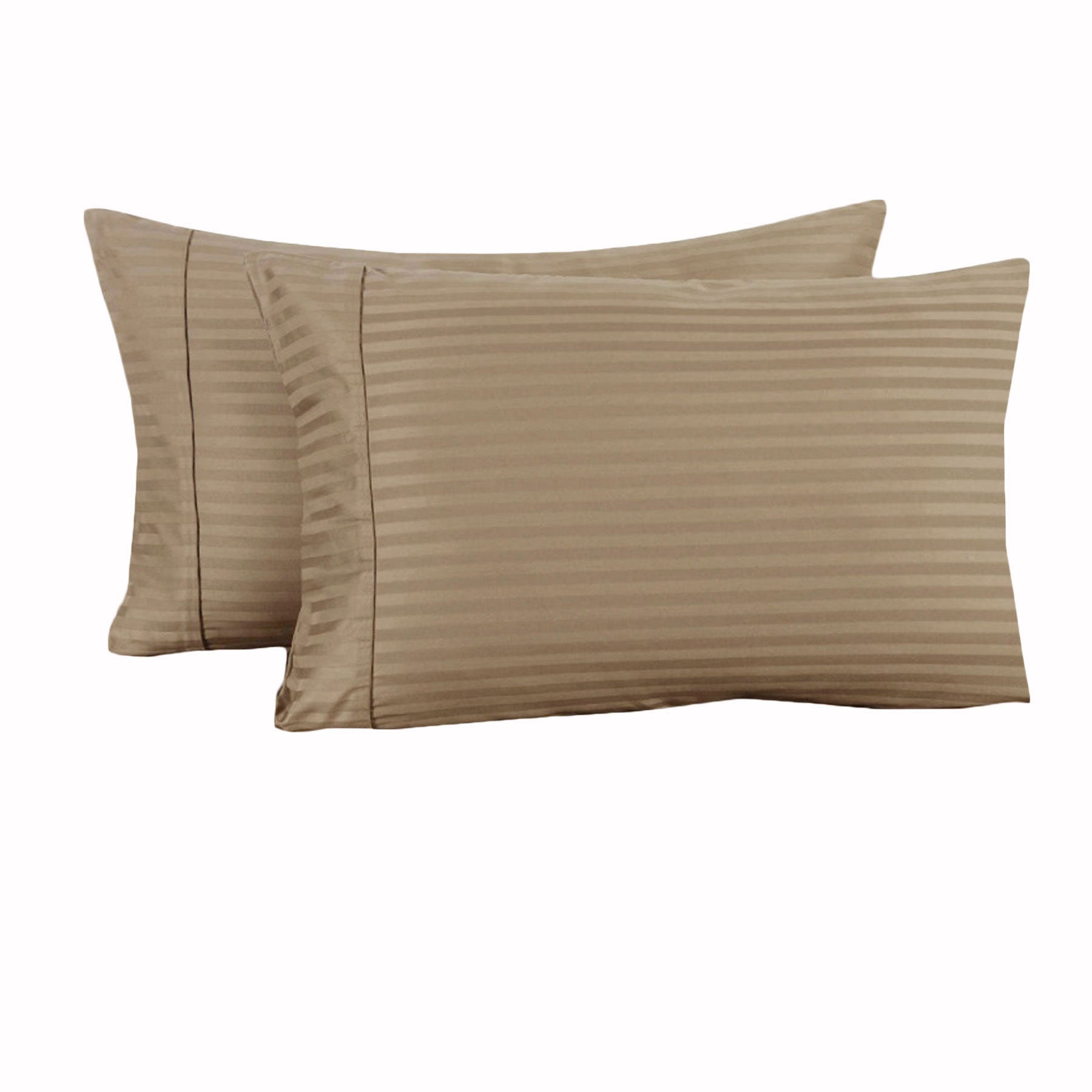 Accessorize 325TC Mocha Cuffed Standard Pillowcases featuring a striped pattern design, made from soft 100% cotton.