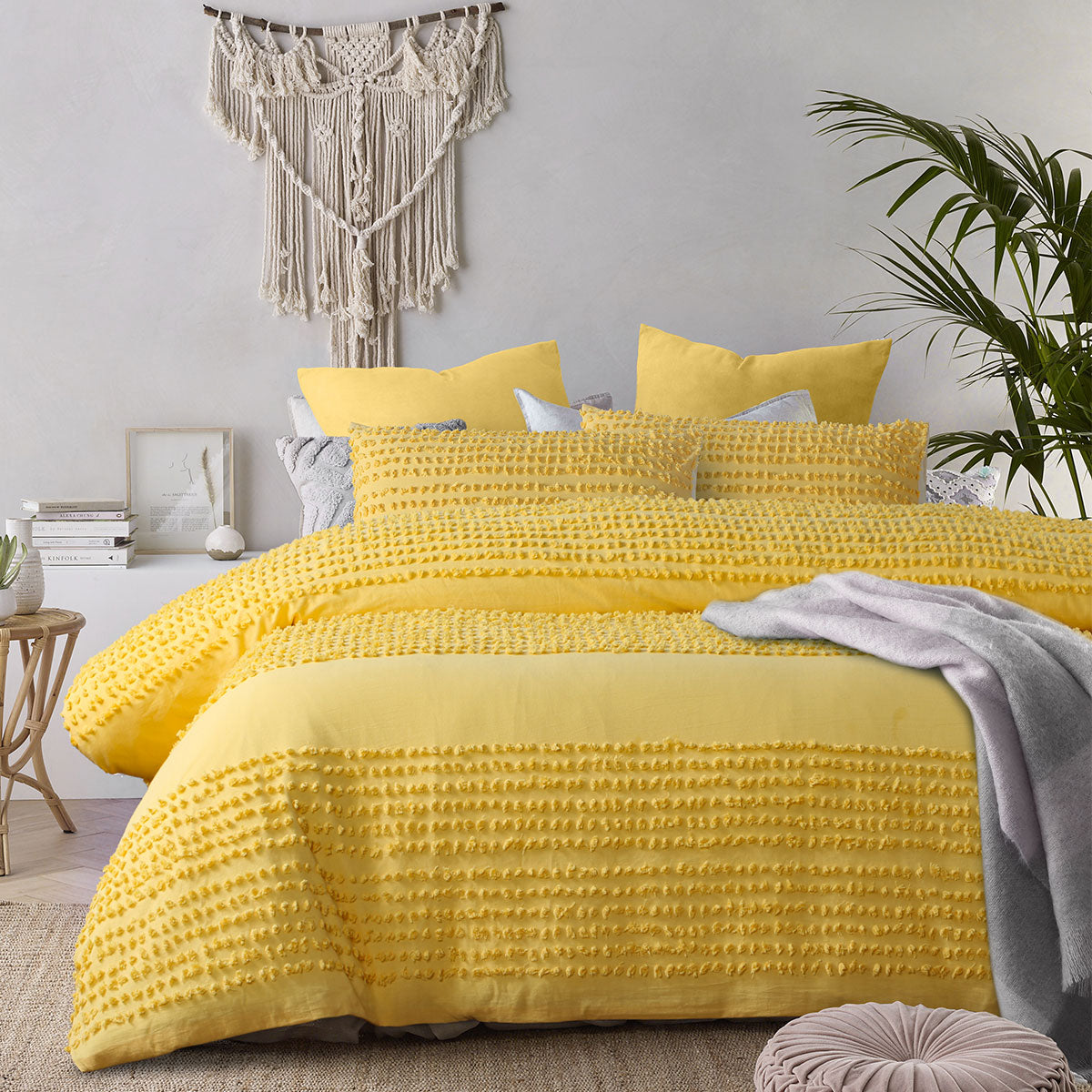 Accessorize Betty Banana Cotton Quilt Cover Set King featuring chic chenille dots design on a soft cotton fabric.