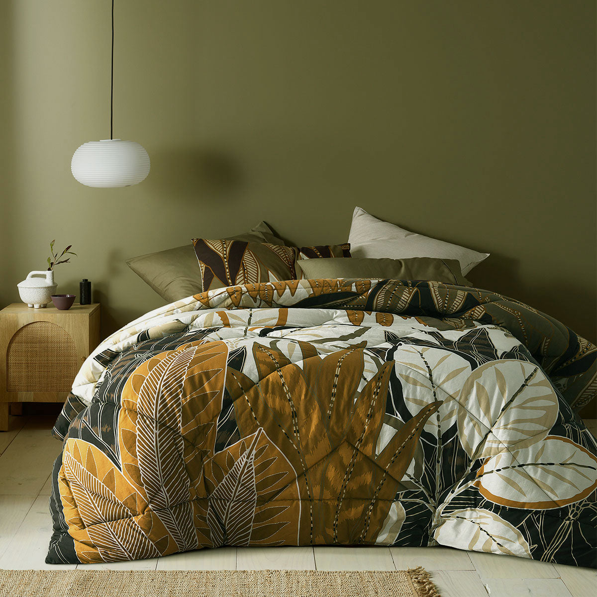 Accessorize Bronte Washed Cotton Printed 3 Piece Comforter Set King featuring foliage design in warm colors.