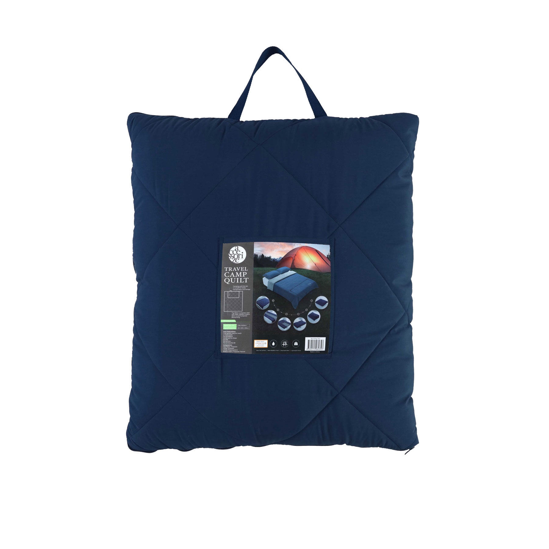 Accessorize Camp Quilt Blue, spacious and water-repellent, perfect for camping and outdoor events.