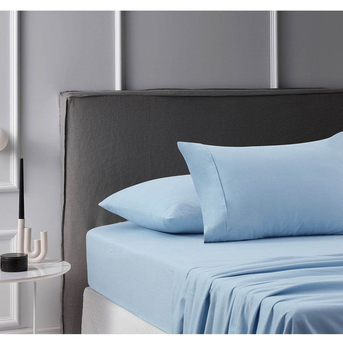 Accessorize Cotton Flannelette Sheet Set in Blue, featuring a flat sheet, fitted sheet, and pillowcase, perfect for winter comfort.