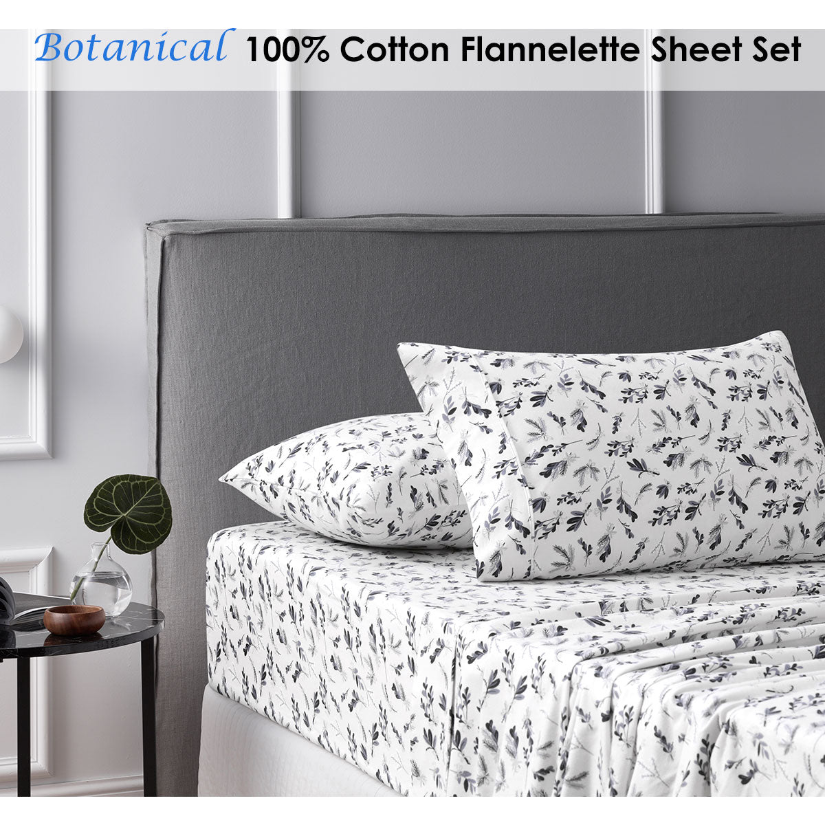 Accessorize Cotton Flannelette Sheet Set Botanical featuring floral patterns in soft cotton fabric, ideal for winter bedding.