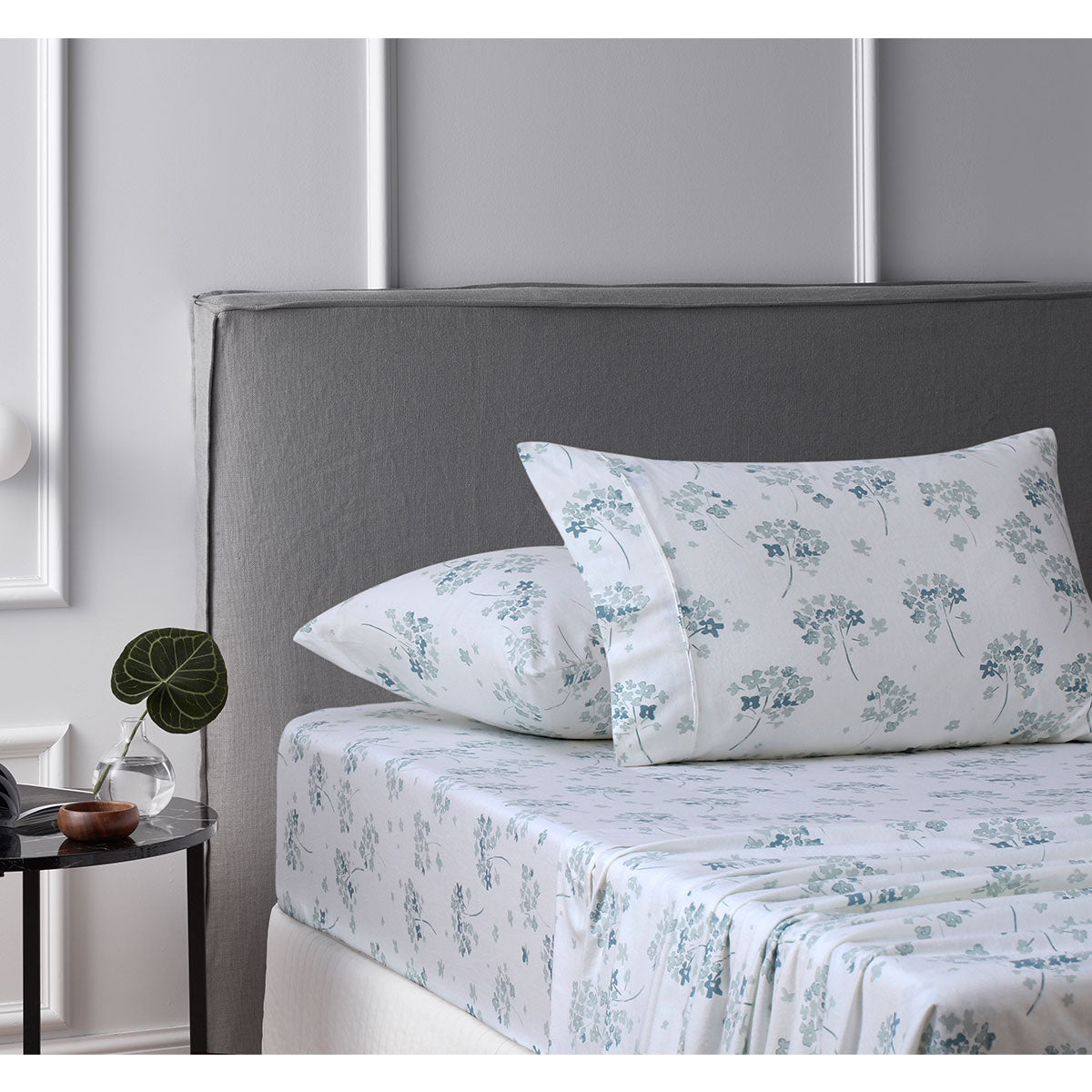 Accessorize Cotton Flannelette Sheet Set in Light Blue with Floral Design, perfect for winter bedding.