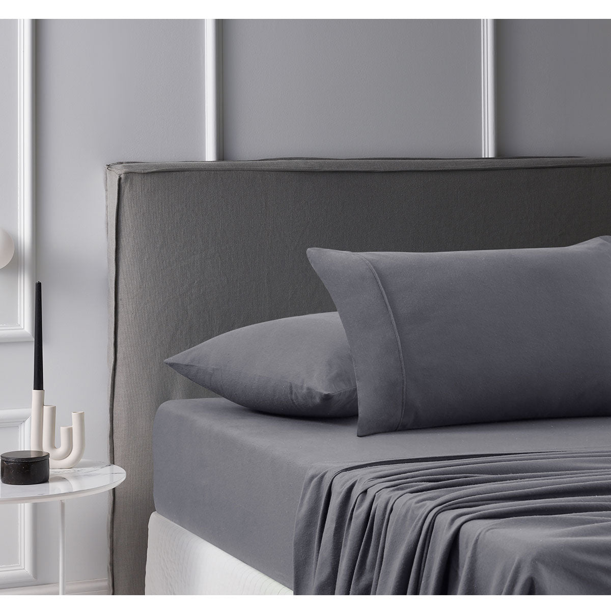 Accessorize Cotton Flannelette Sheet Set in Grey, featuring a flat sheet, fitted sheet, and two pillowcases, perfect for winter comfort.